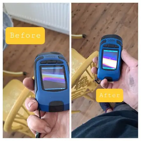 A thermal camera reading taken at a radiator before and after balancing