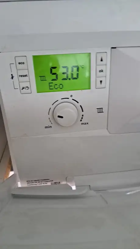 A boiler display showing its temperature reading