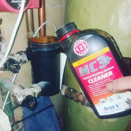 System cleaner being added at the filter