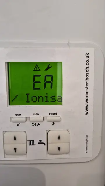 A boiler display showing an unrecognised fault code